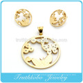 2014 most popular high quality gold stainless steel laser cut gold round animal butterfly shape earring and pendant jewelry set